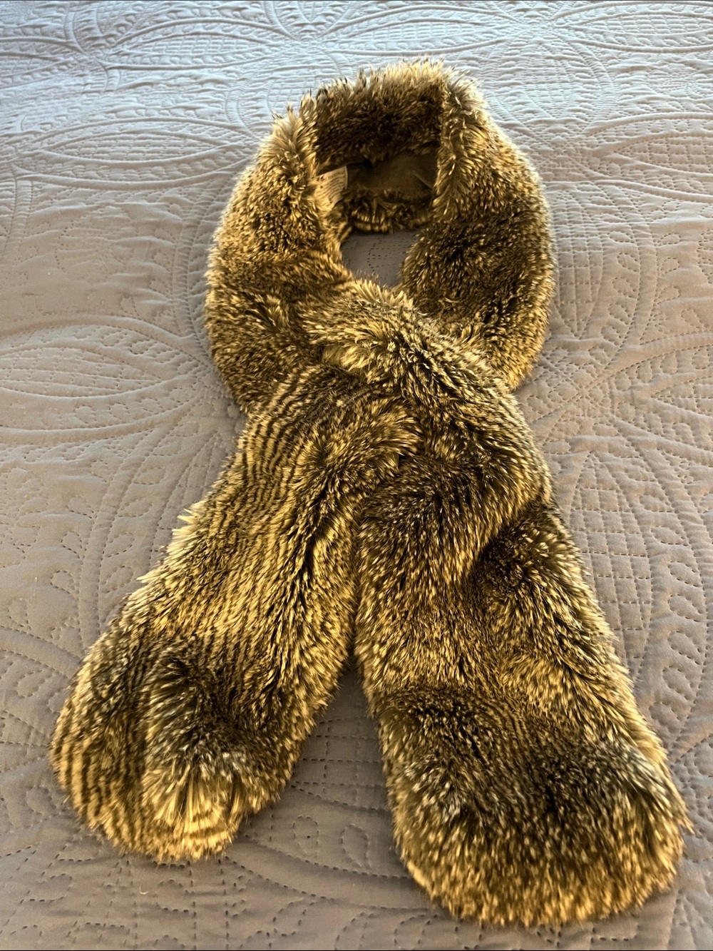 Restoration Hardware Grey Faux Fur Pull-through Scarf